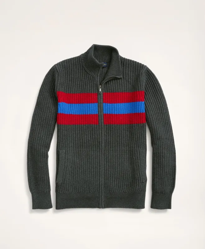 Striped Ribbed Full-Zip Sweater sold by Brooks Brothers