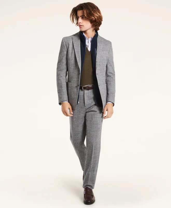 Regent Fit Single-Pleat Herringbone Trousers sold by Brooks Brothers