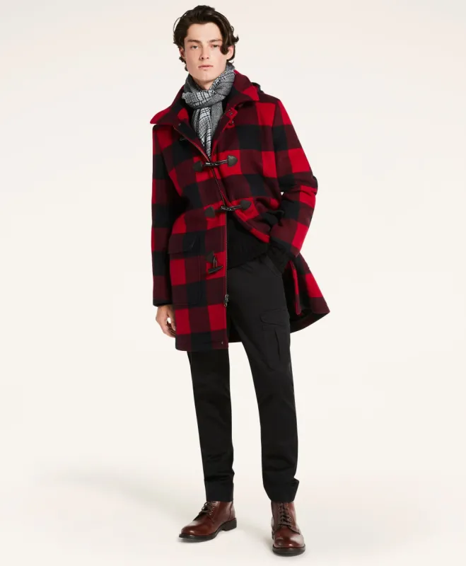 Wool Buffalo Check Duffle Coat sold by Brooks Brothers