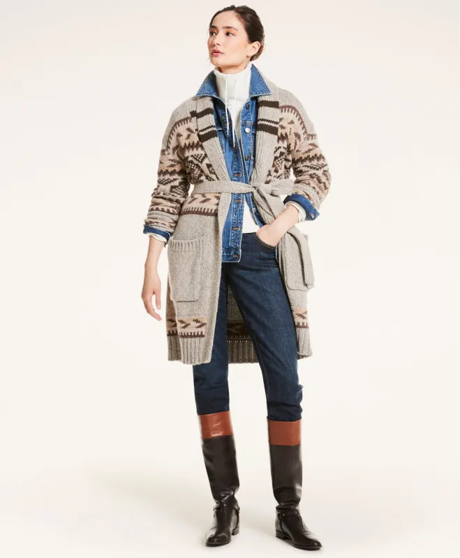 Alpaca-Merino Fair Isle Belted Cardigan sold by Brooks Brothers