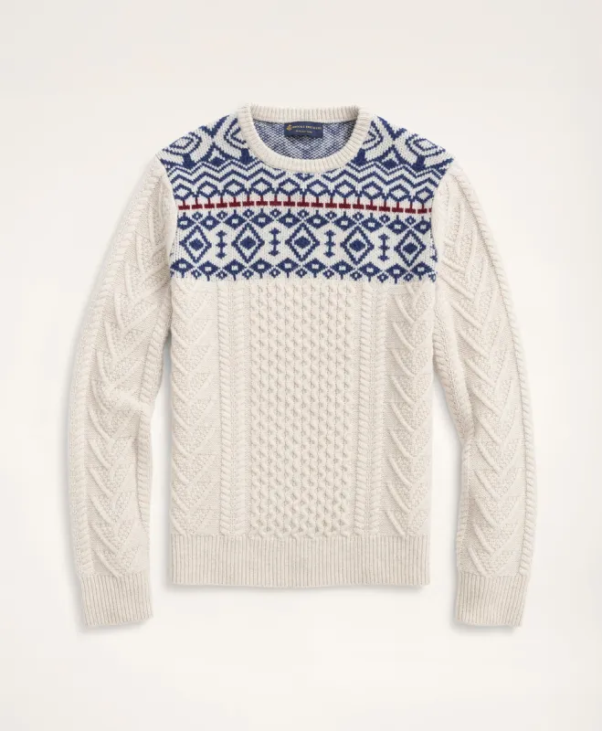 Aran Cable Fair Isle Crewneck Sweater sold by Brooks Brothers