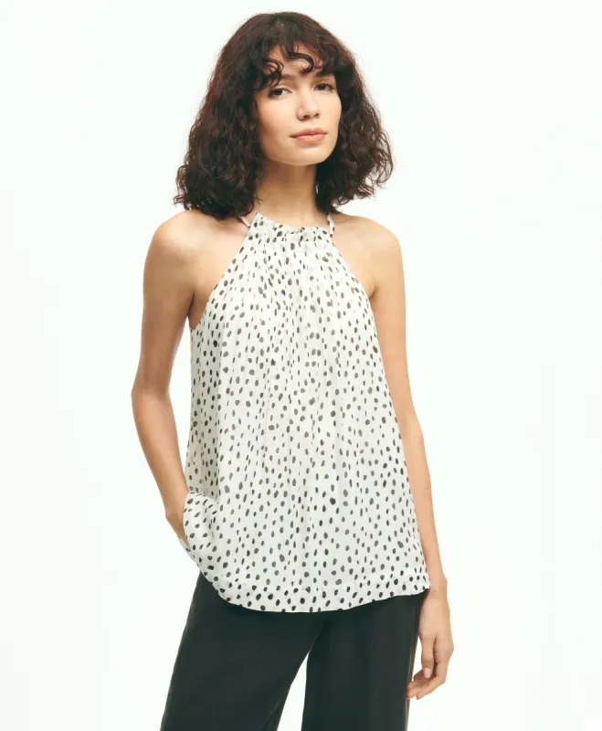 Chiffon Dot Print Pleated Halter Top sold by Brooks Brothers