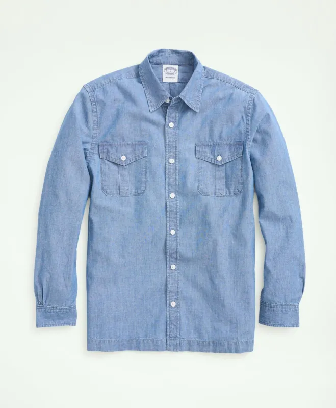 Relaxed Cotton Chambray Military Shirt sold by Brooks Brothers