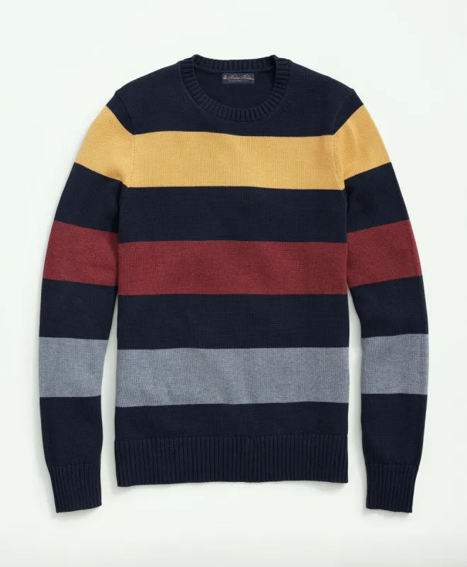 Cotton Crewneck Rugby Stripe Sweater made by Brooks Brothers