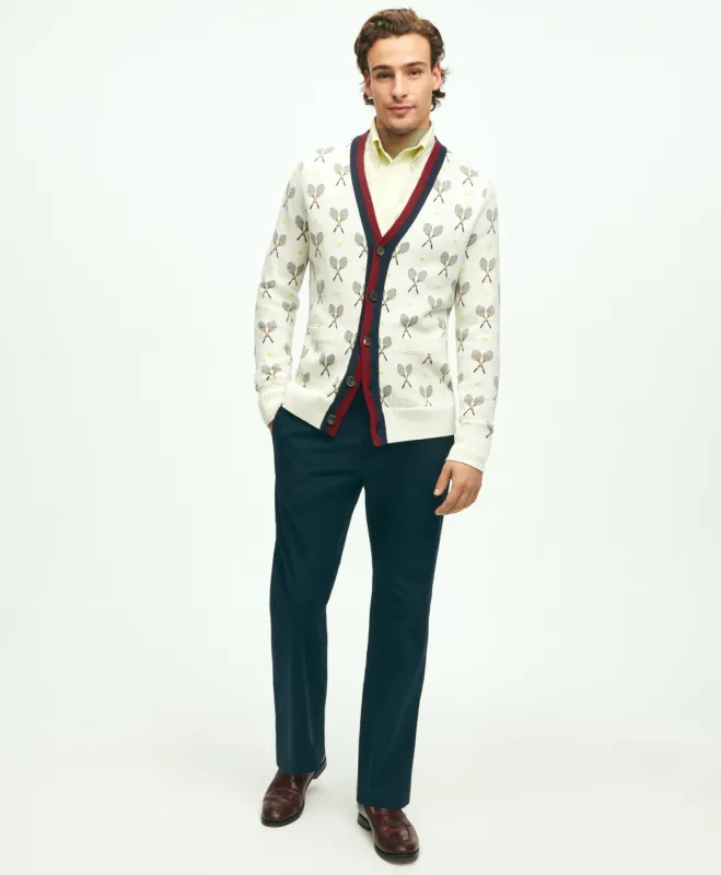 Supima Cotton Racquet Jacquard Pattern Cardigan sold by Brooks Brothers
