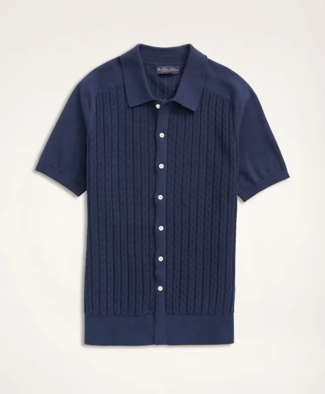 Cotton Cable-Knit Short-Sleeve Polo Sweater sold by Brooks Brothers