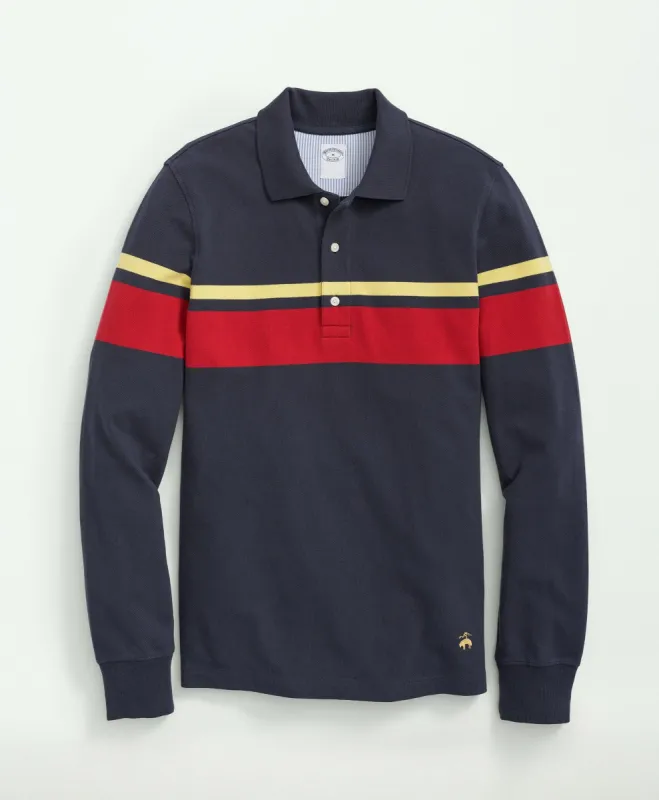 Golden Fleece Stretch Supima Cotton Pique Long-Sleeve Chest Striped Polo Shirt sold by Brooks Brothers