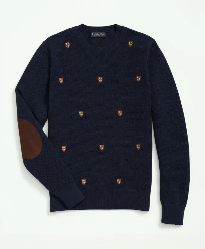 Cotton Crewneck Shield Embroidered Sweater sold by Brooks Brothers