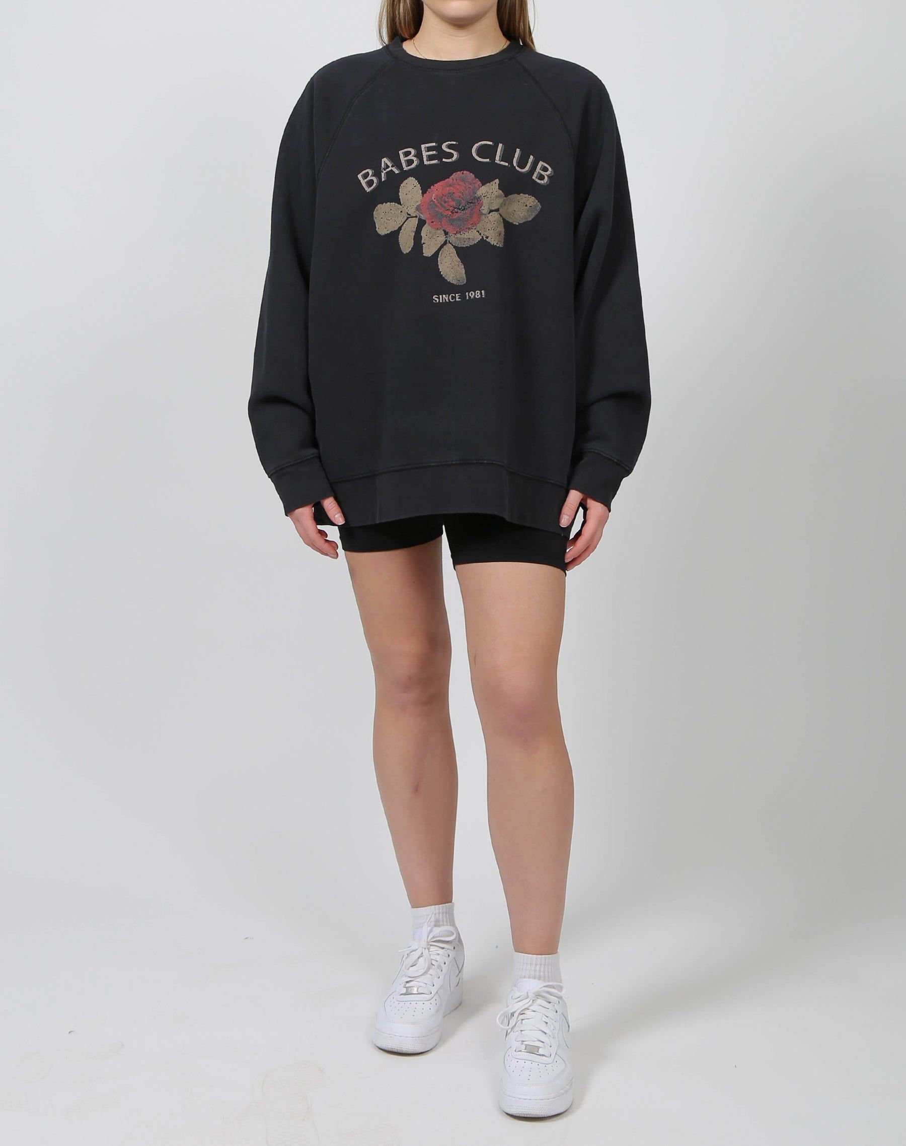 The "BABES CLUB" Not Your Boyfriend's Crew Neck Sweatshirt | Washed Black sold by Brunette The Label product image thumbnail 2