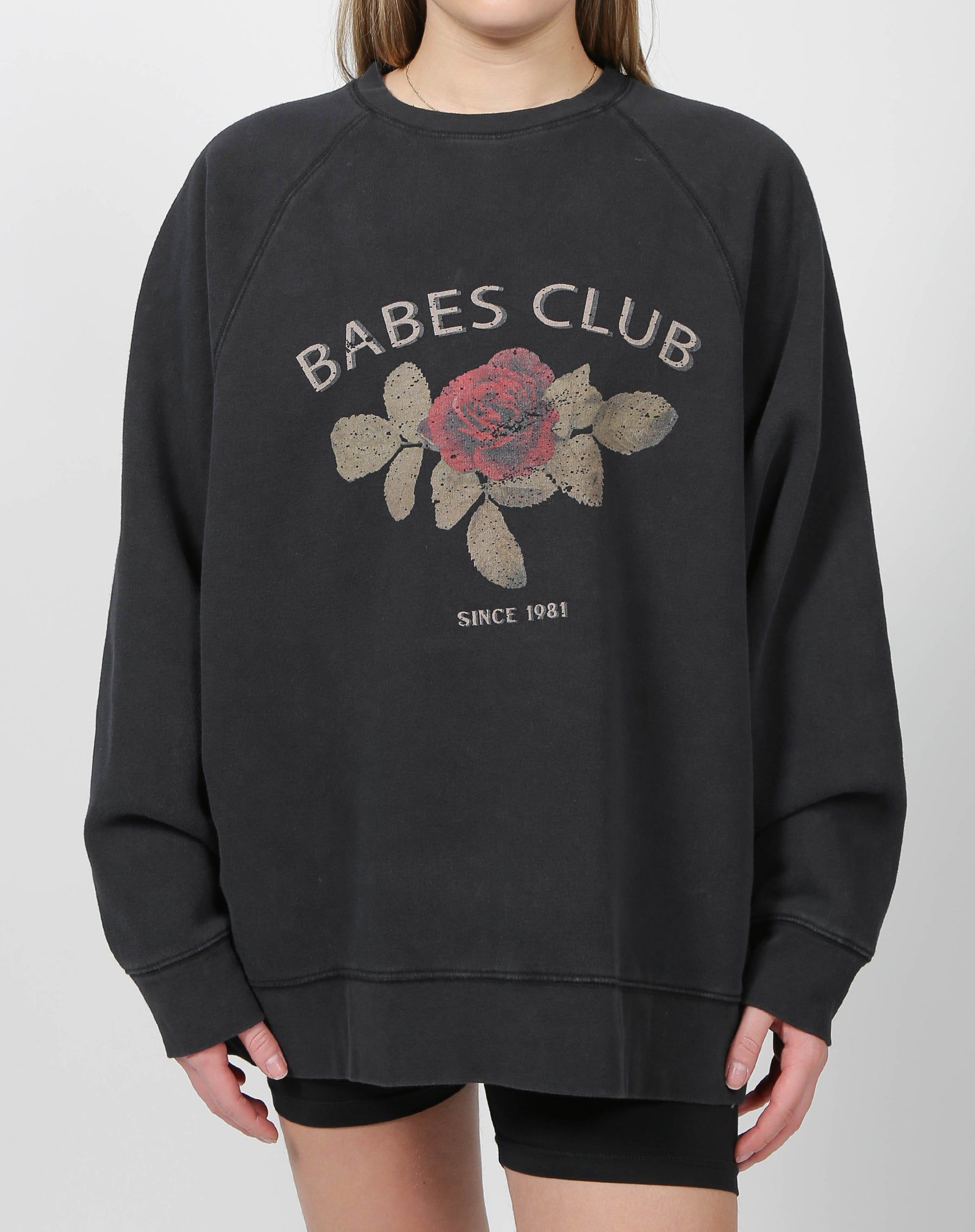 The "BABES CLUB" Not Your Boyfriend's Crew Neck Sweatshirt | Washed Black sold by Brunette The Label
