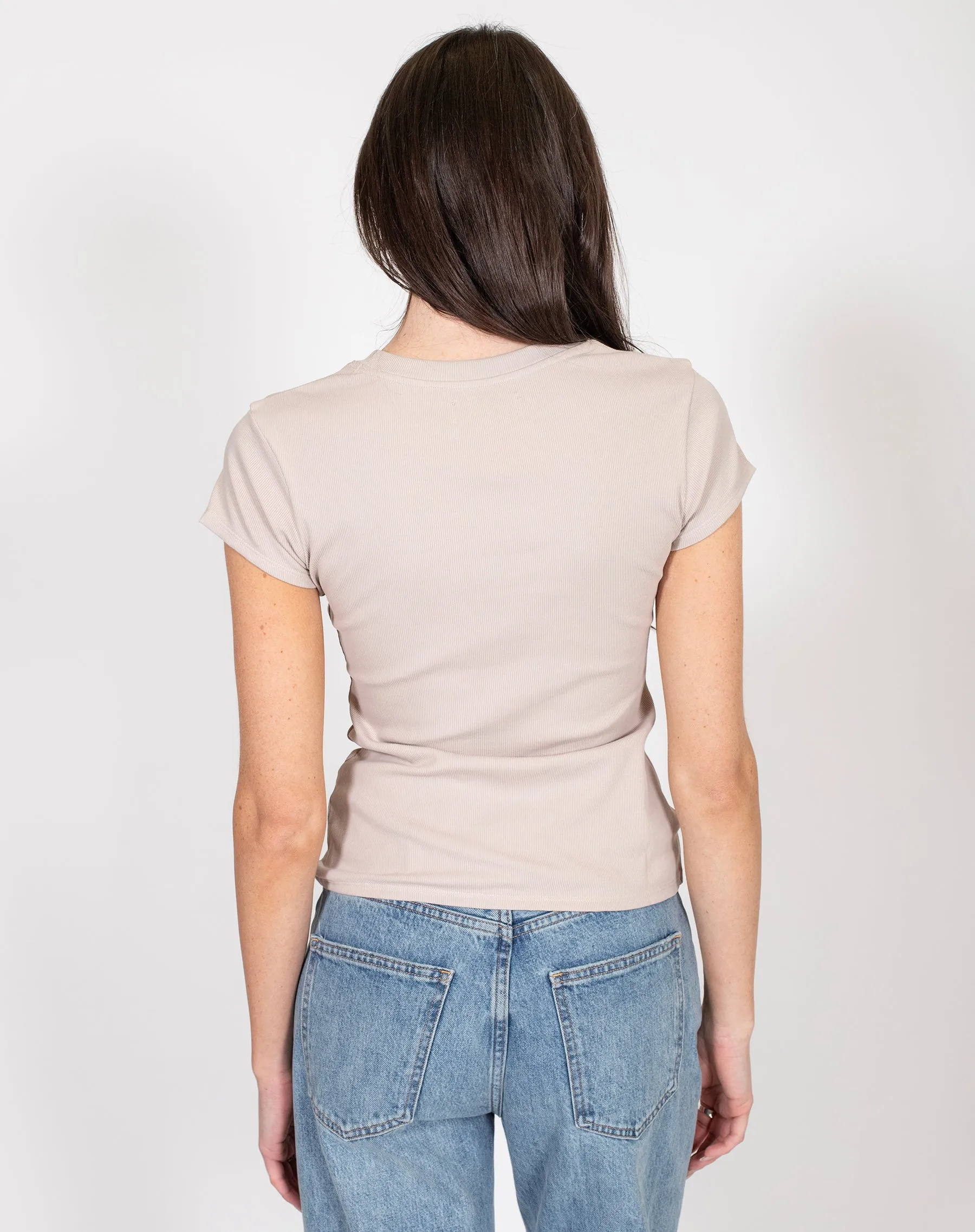 The Ribbed Fitted Tee | Oyster sold by Brunette The Label product image thumbnail 3