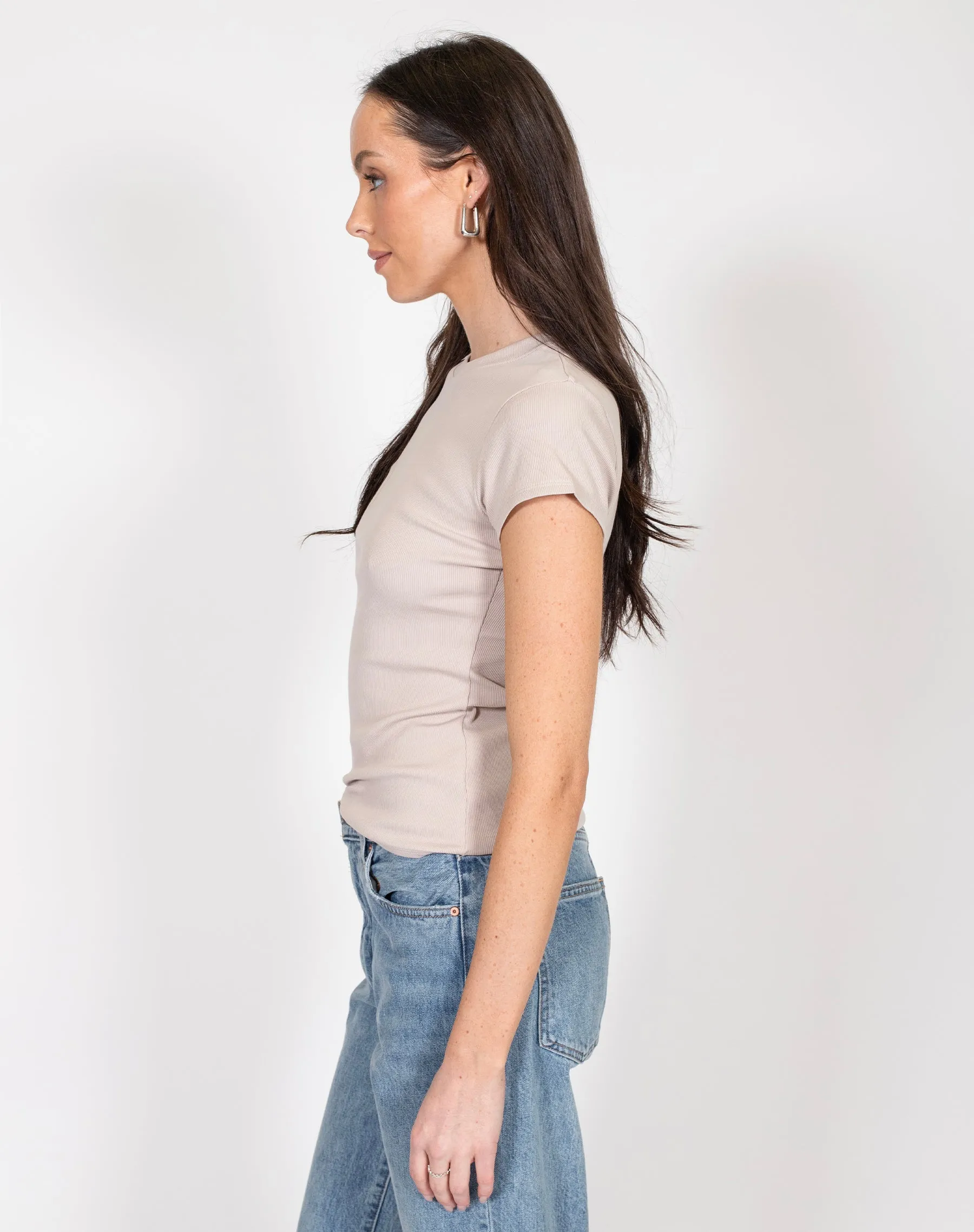 The Ribbed Fitted Tee | Oyster sold by Brunette The Label product image thumbnail 2