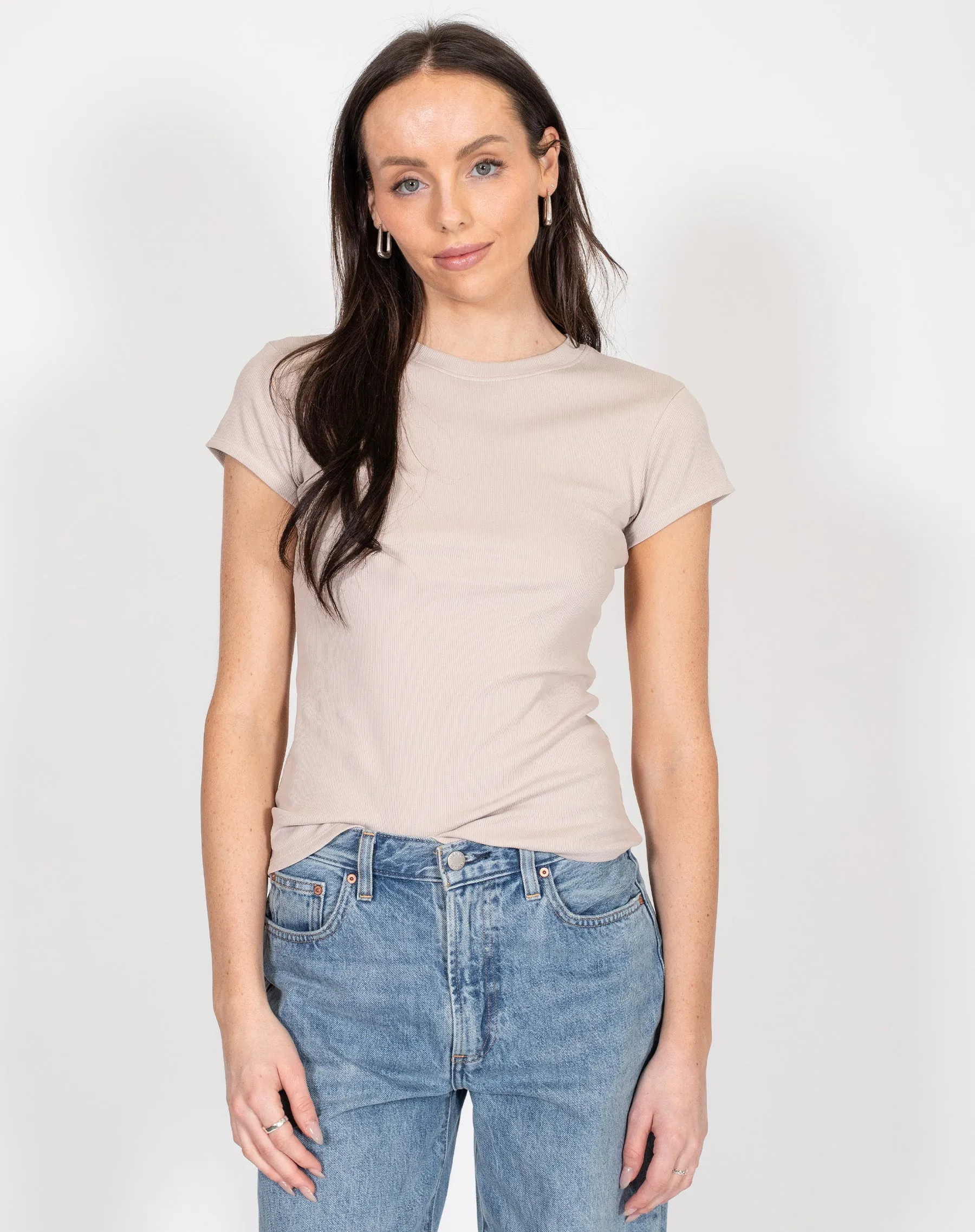The Ribbed Fitted Tee | Oyster sold by Brunette The Label
