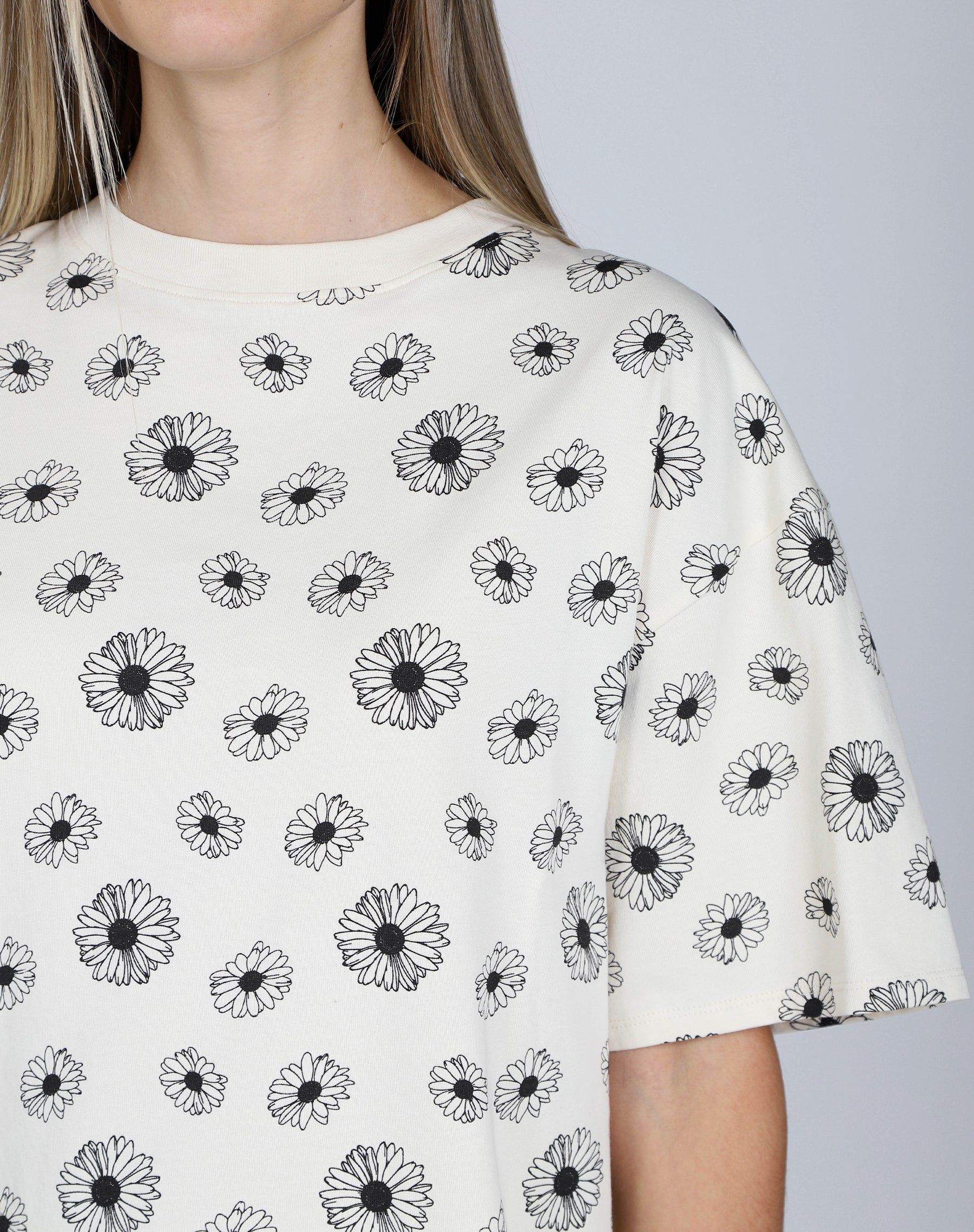 The "ALL OVER DAISY" Oversized Boxy Crew Neck Tee | Almond Milk sold by Brunette The Label product image thumbnail 2