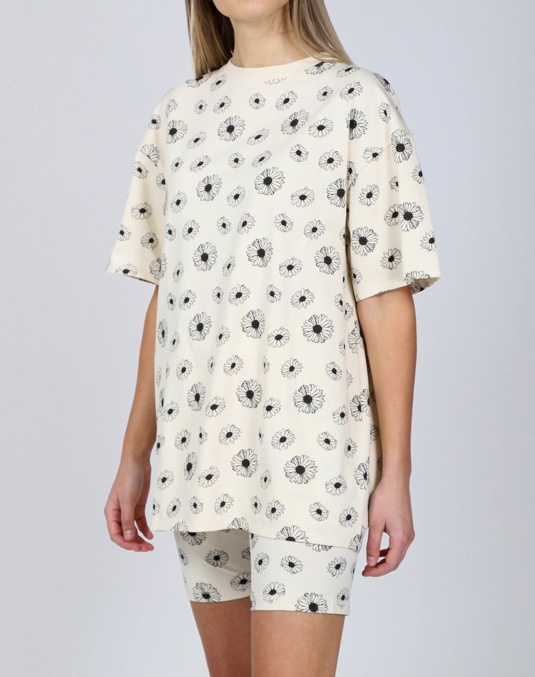 The "ALL OVER DAISY" Oversized Boxy Crew Neck Tee | Almond Milk sold by Brunette The Label product image thumbnail 3