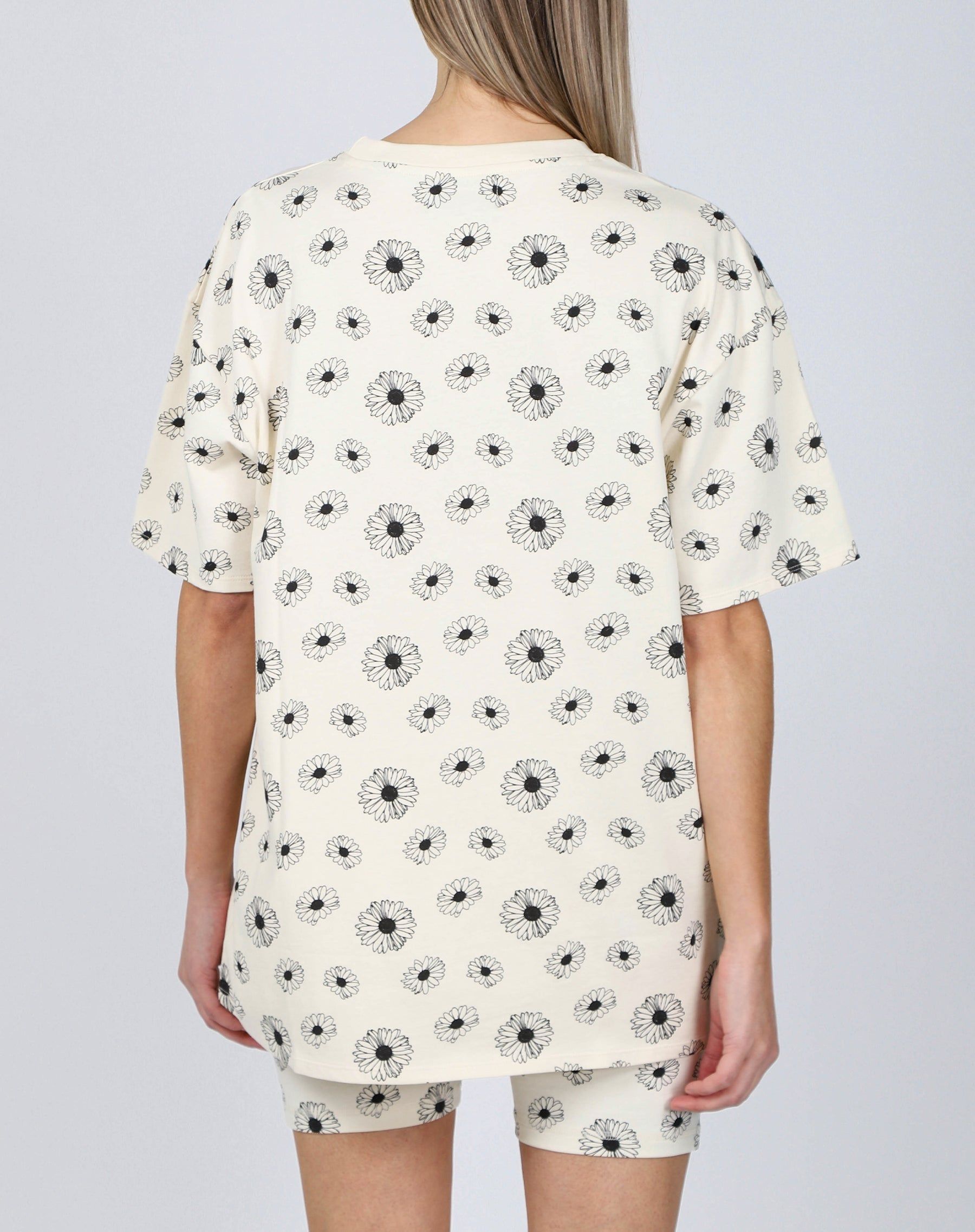 The "ALL OVER DAISY" Oversized Boxy Crew Neck Tee | Almond Milk sold by Brunette The Label product image thumbnail 4