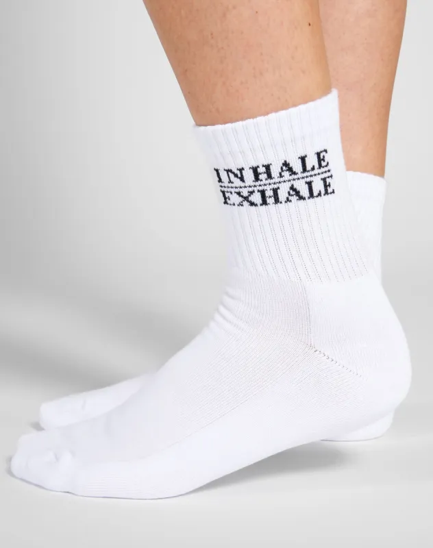 "Inhale Exhale" Sock | White & Black sold by Brunette The Label