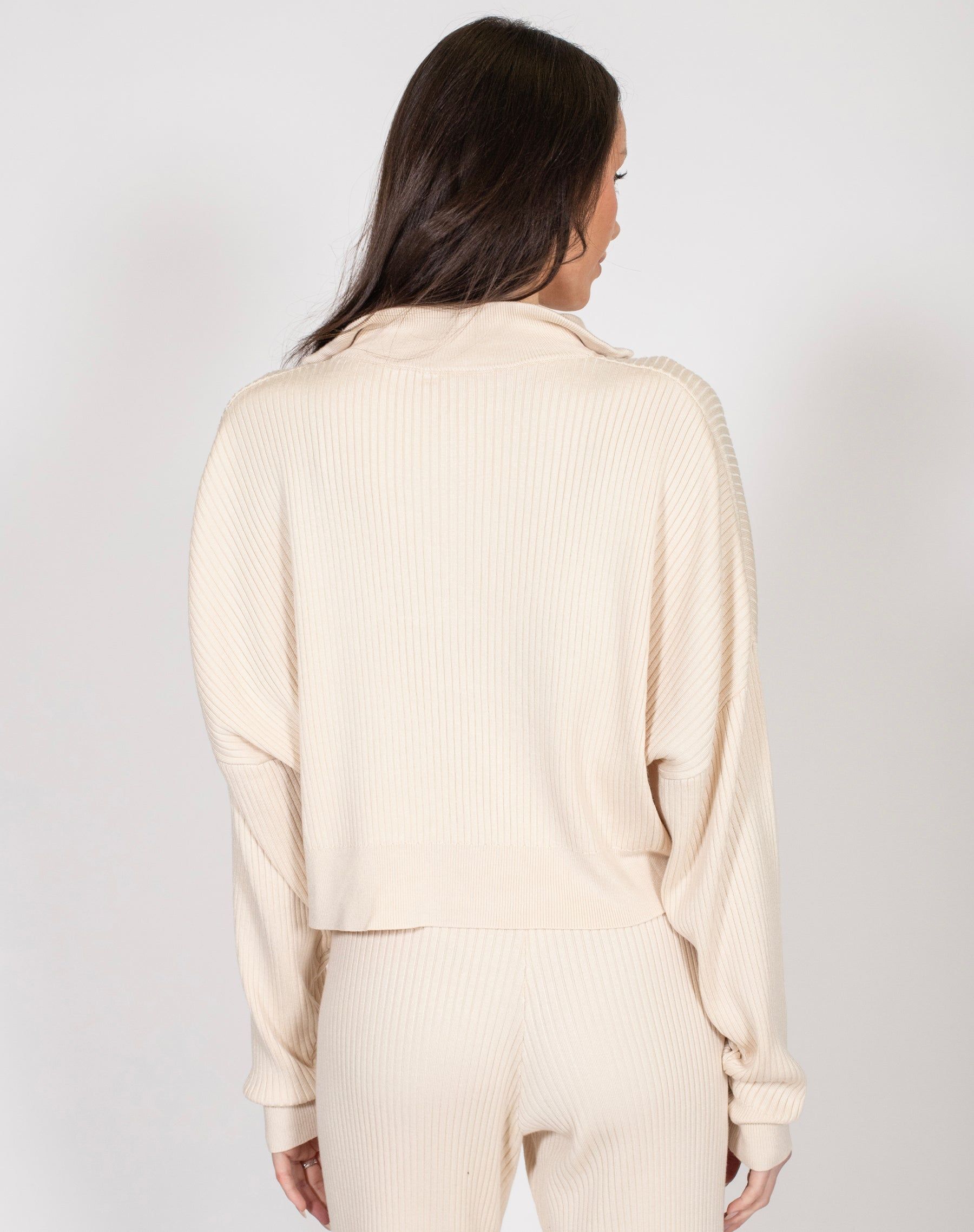 Ribbed Knit Half-Zip Sweater in Cream | Holt Renfrew Pop Up sold by Brunette The Label product image thumbnail 3