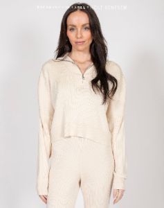 Ribbed Knit Half-Zip Sweater in Cream | Holt Renfrew Pop Up sold by Brunette The Label