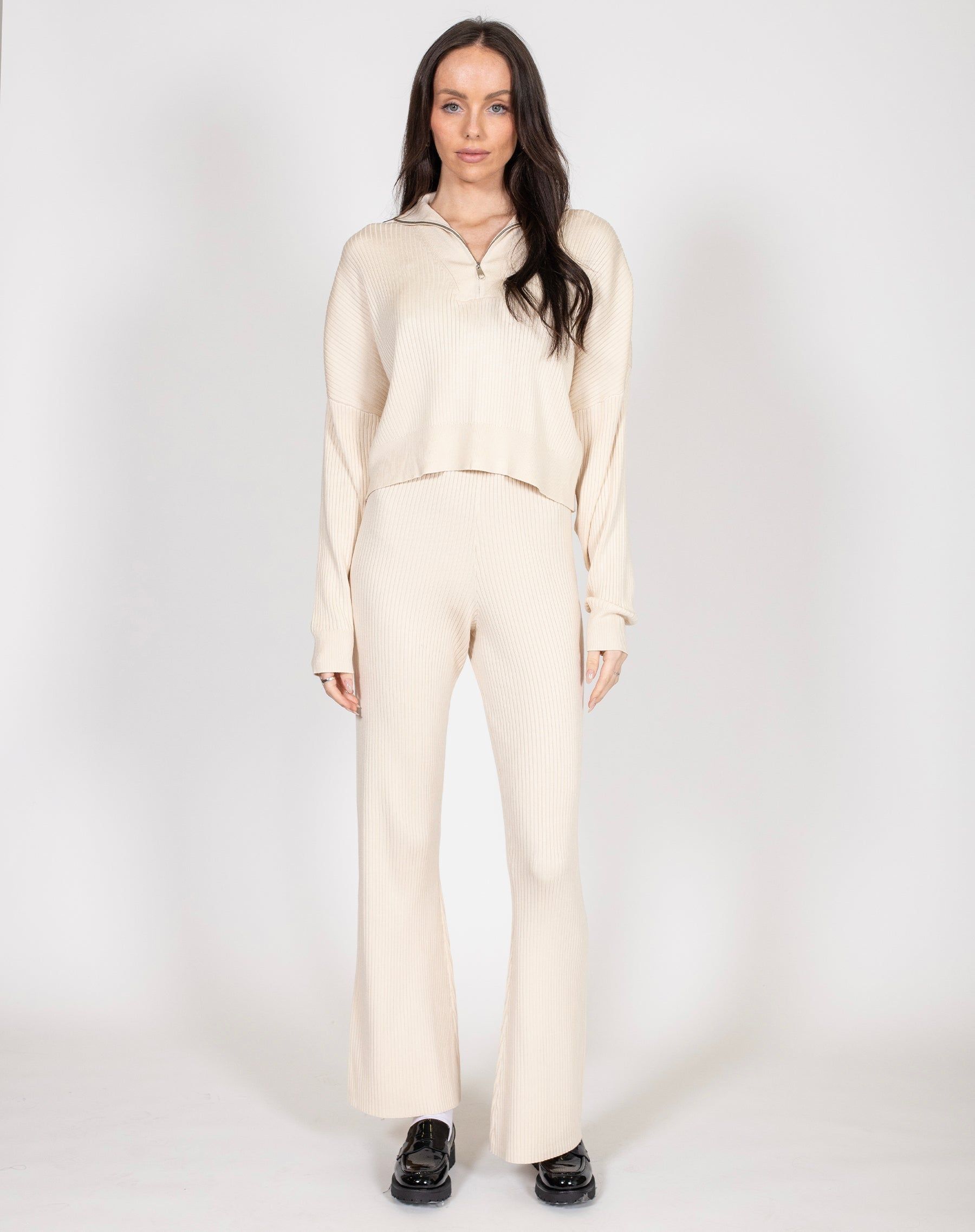 Ribbed Knit Half-Zip Sweater in Cream | Holt Renfrew Pop Up sold by Brunette The Label product image thumbnail 4