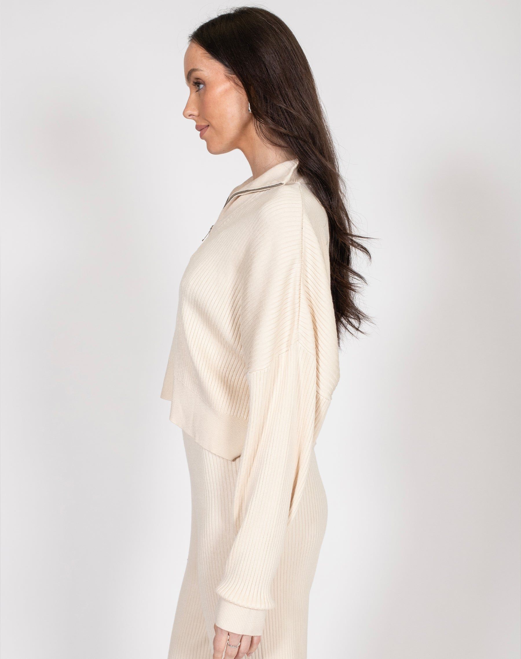 Ribbed Knit Half-Zip Sweater in Cream | Holt Renfrew Pop Up sold by Brunette The Label product image thumbnail 2