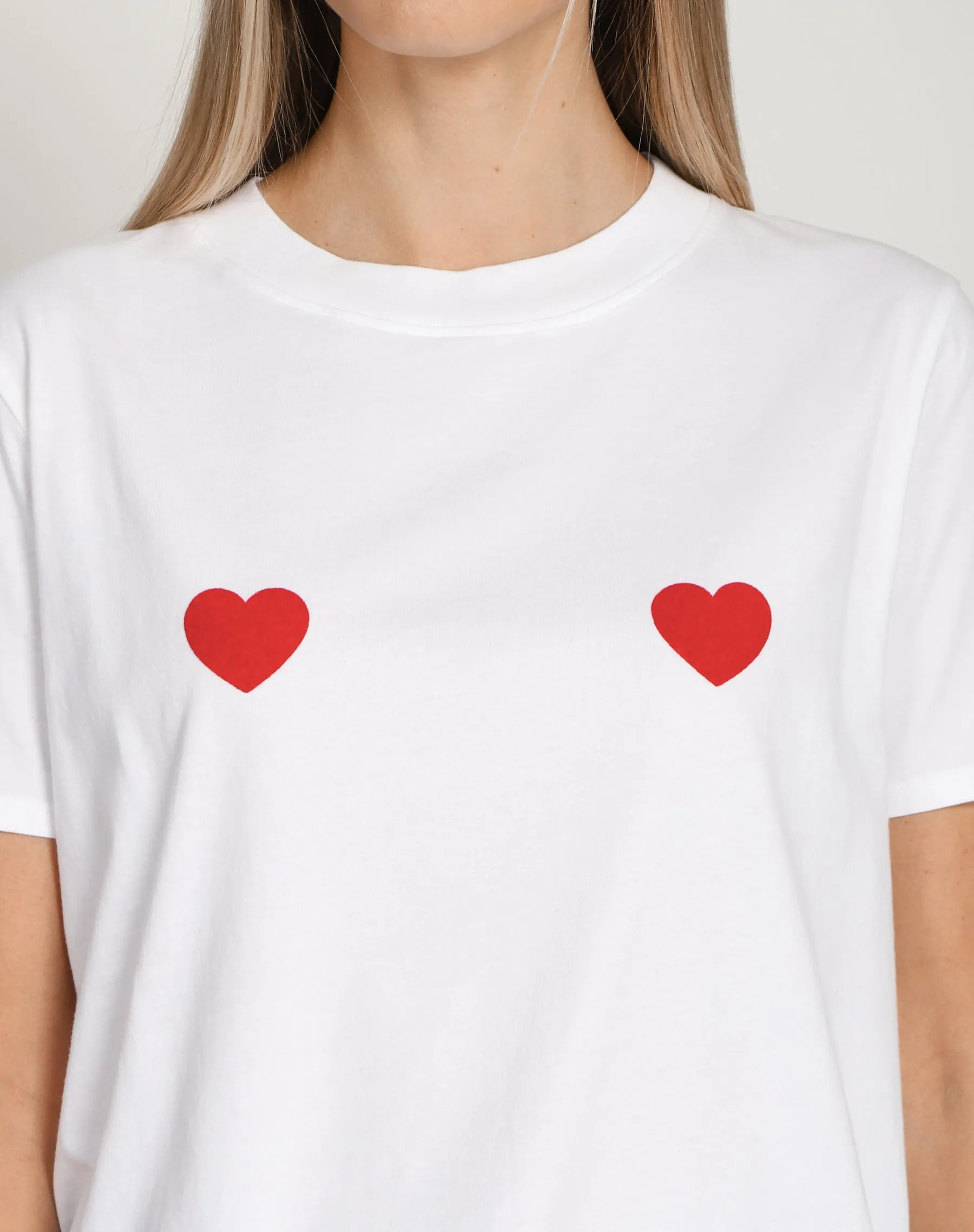 The "DOUBLE HEART" Classic Tee | White with Red sold by Brunette The Label product image thumbnail 3