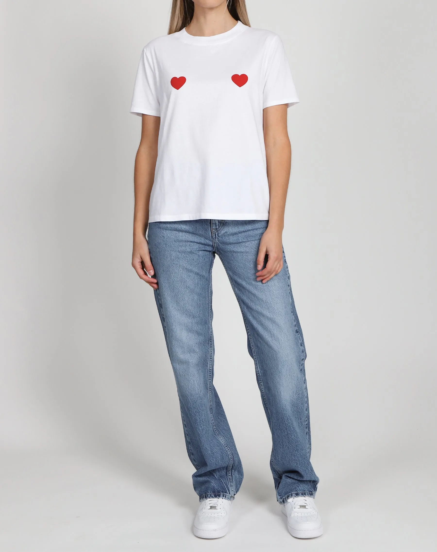 The "DOUBLE HEART" Classic Tee | White with Red sold by Brunette The Label product image thumbnail 2