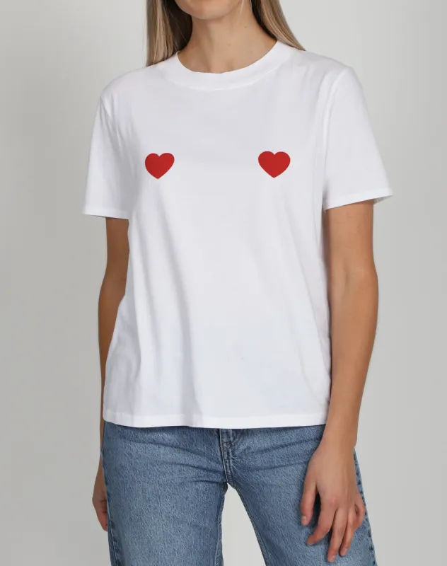 The "DOUBLE HEART" Classic Tee | White with Red sold by Brunette The Label