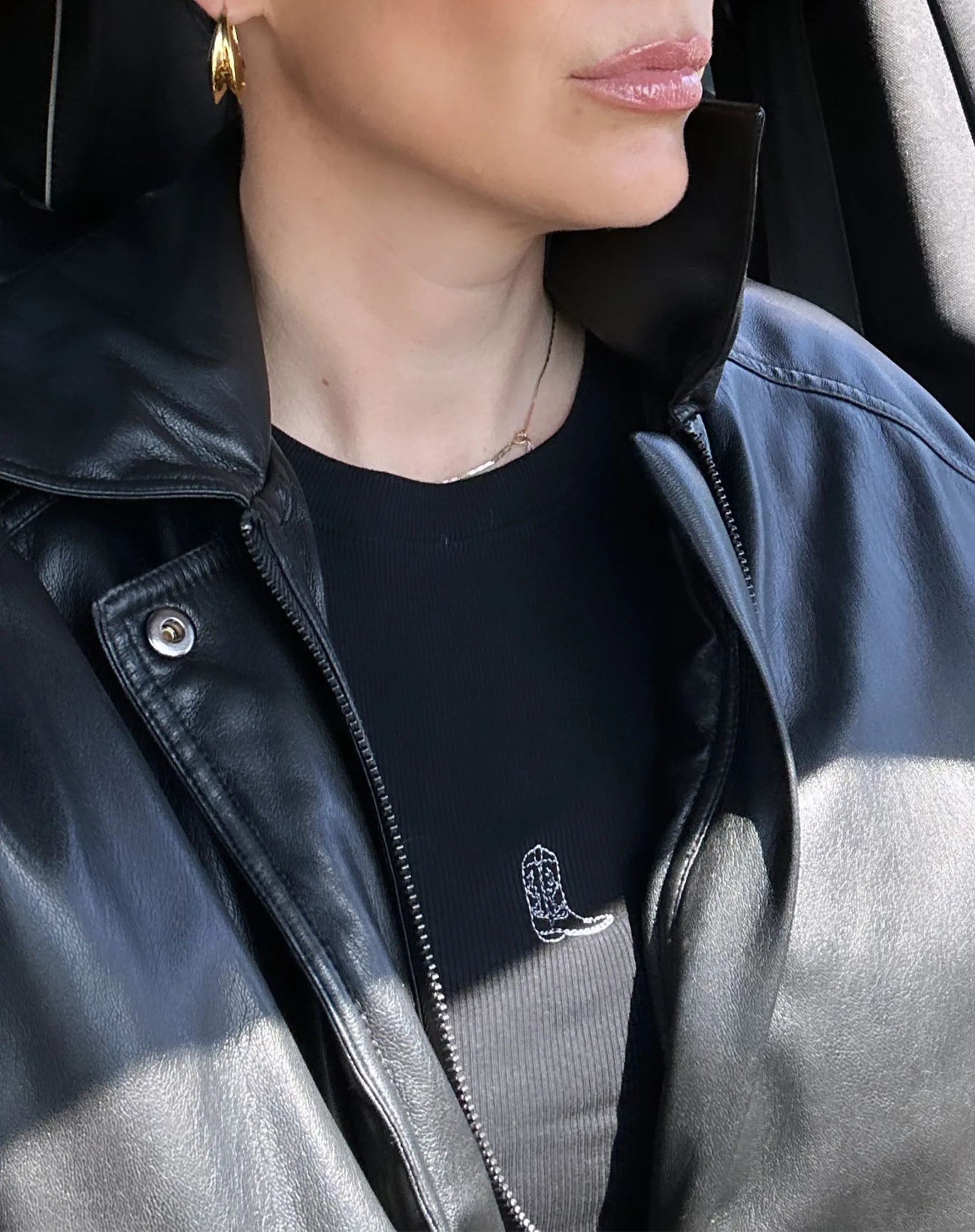 The Embroidered Cowgirl Boot Ribbed Tee | Black sold by Brunette The Label