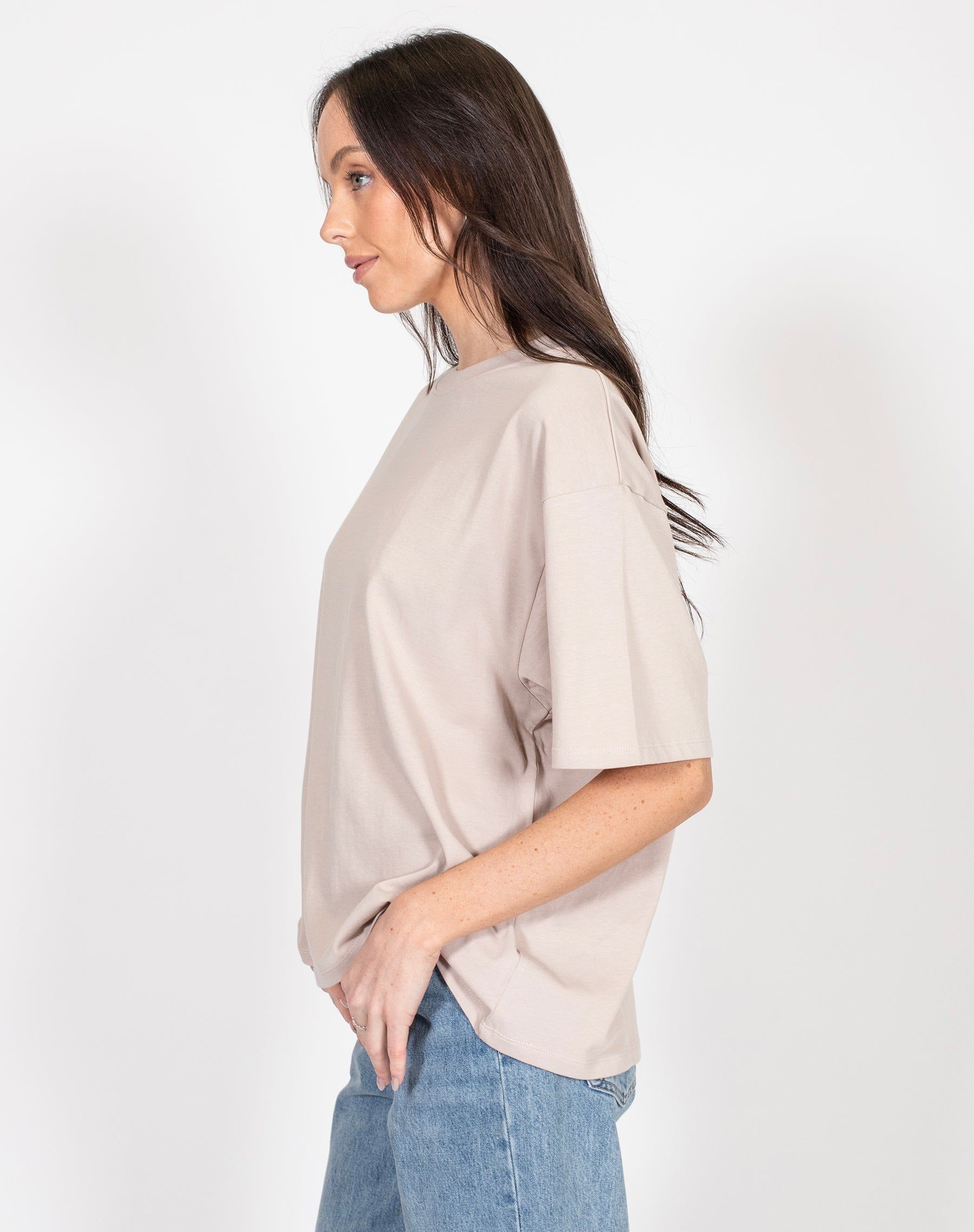 Boxy Crew Neck Tee in Oyster | Holt Renfrew Pop Up sold by Brunette The Label product image thumbnail 2