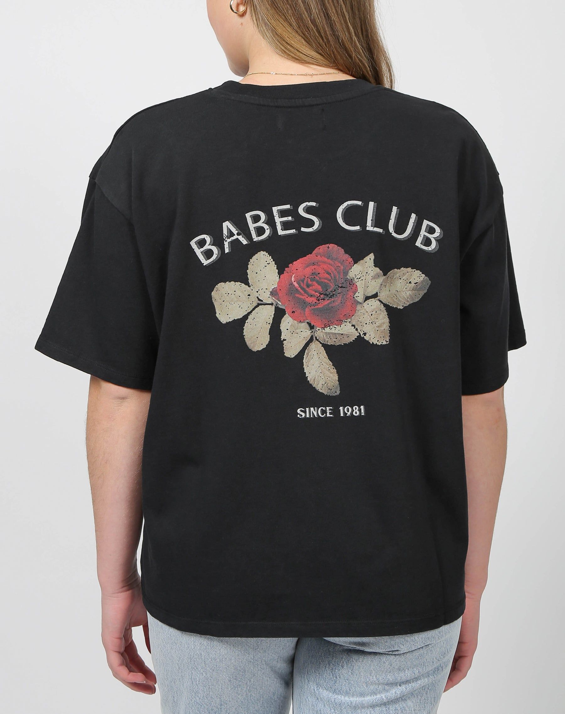 The "BABES CLUB" Boxy Tee | Washed Black sold by Brunette The Label