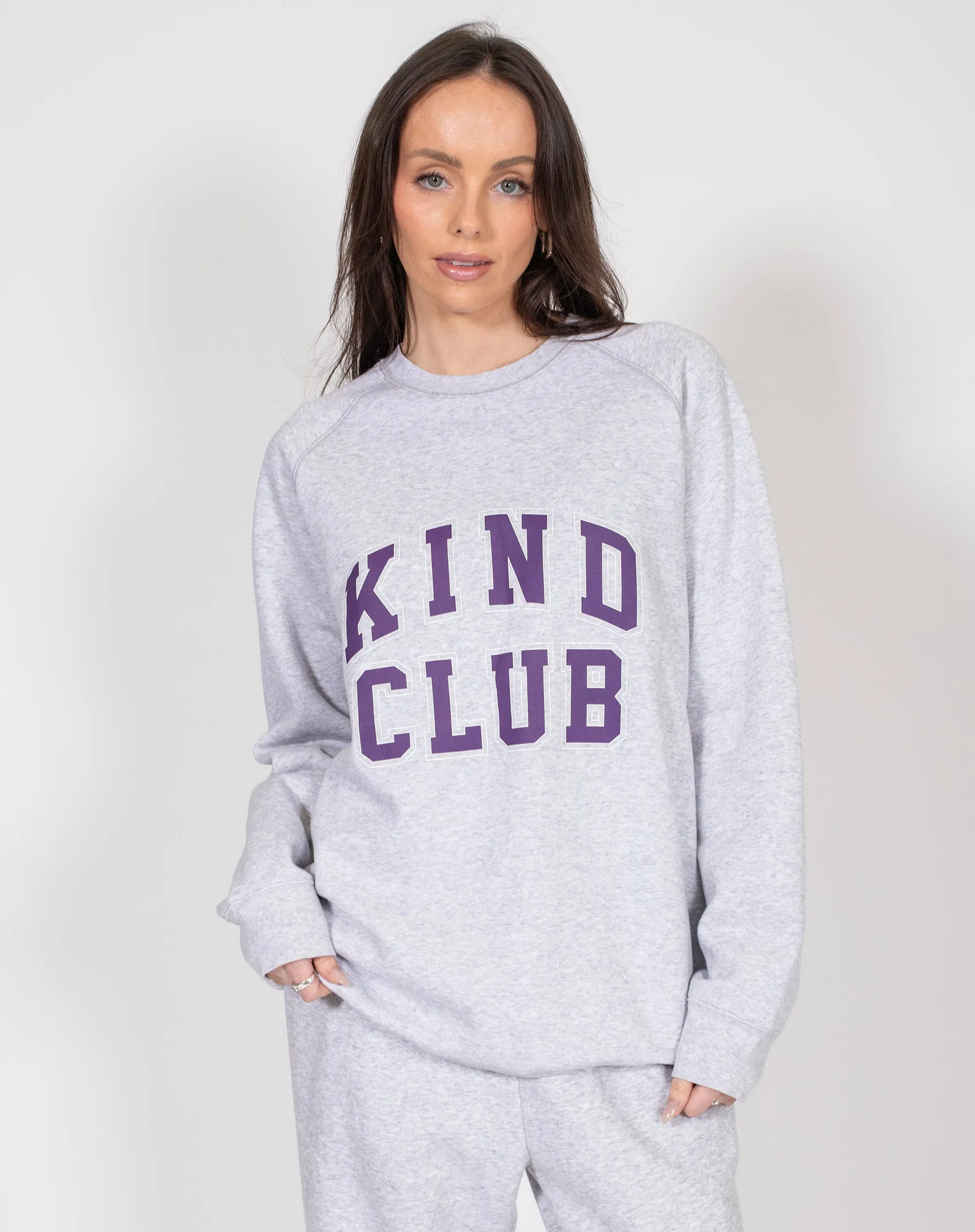 The "KIND CLUB" Big Sister Crew Neck Sweatshirt | Pebble Grey sold by Brunette The Label