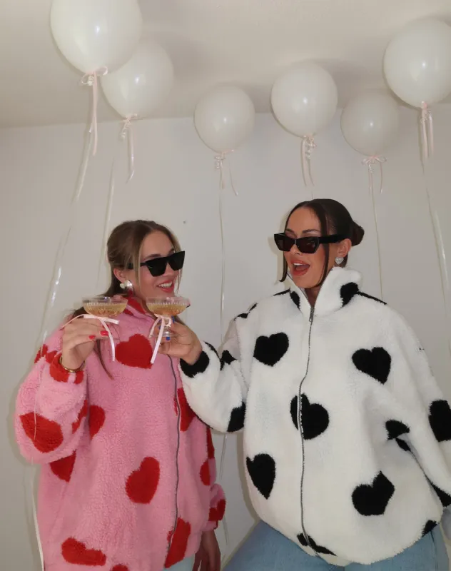 The "ALL OVER HEART" Sherpa Jacket | White & Black sold by Brunette The Label