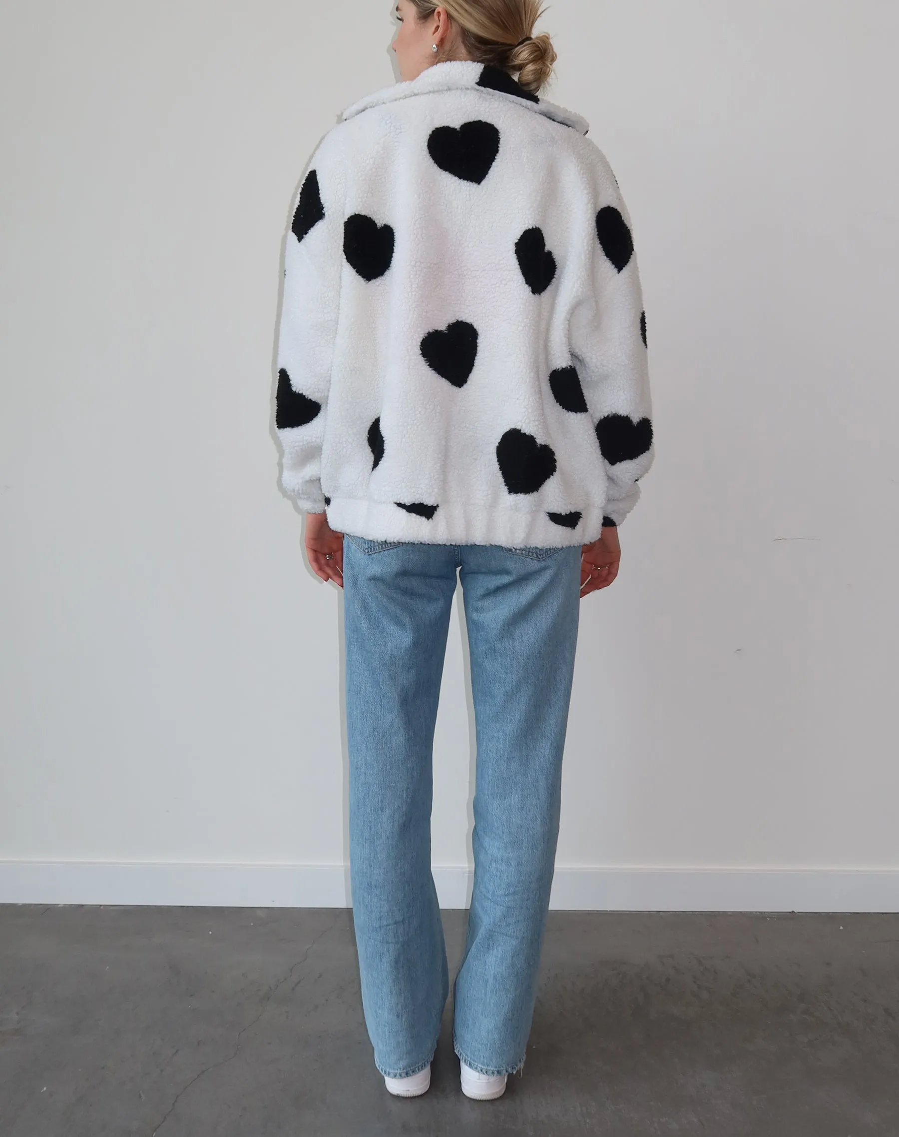 The "ALL OVER HEART" Sherpa Jacket | White & Black sold by Brunette The Label product image thumbnail 4