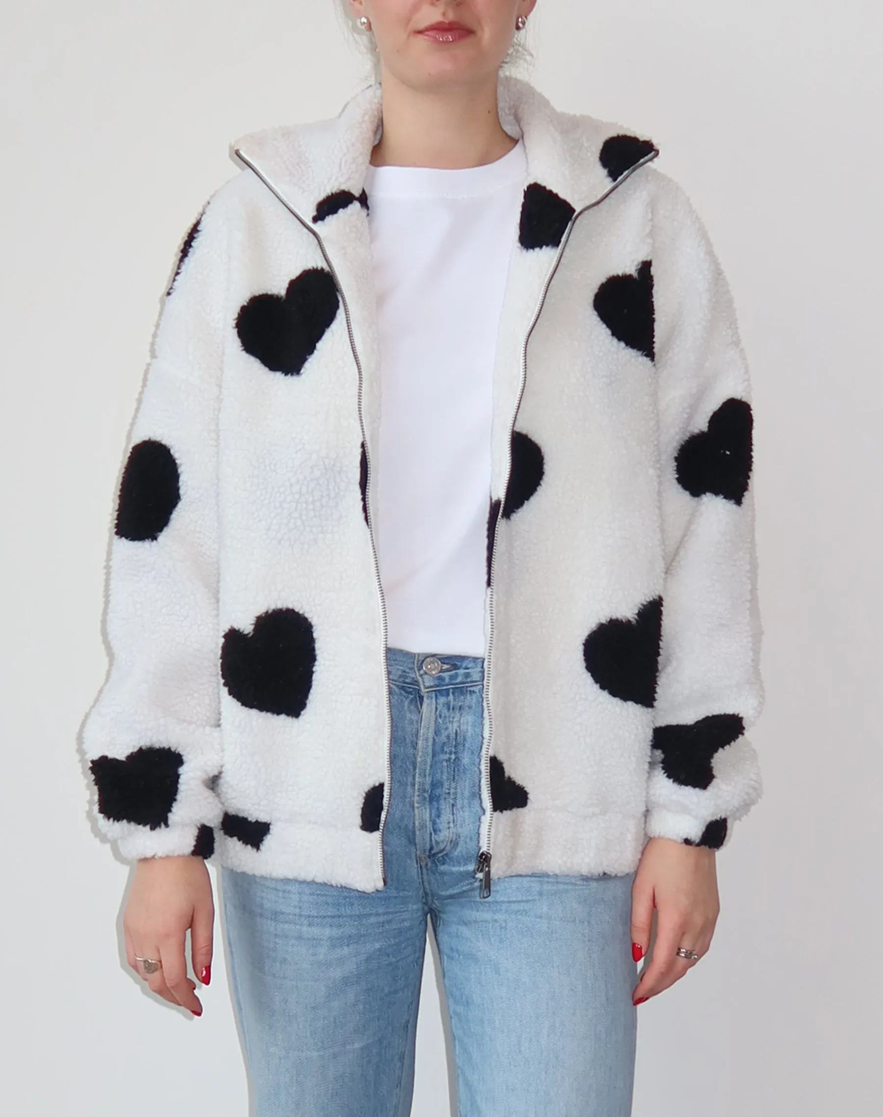 The "ALL OVER HEART" Sherpa Jacket | White & Black sold by Brunette The Label product image thumbnail 2