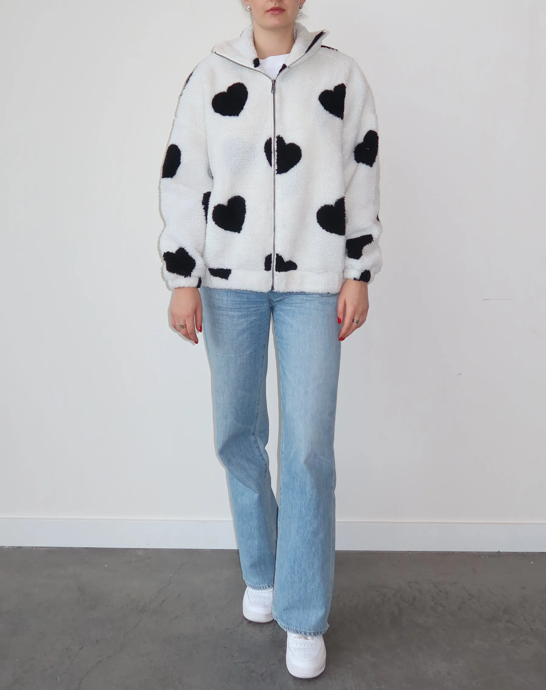The "ALL OVER HEART" Sherpa Jacket | White & Black sold by Brunette The Label product image thumbnail 5