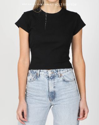 Cropped Ribbed Tee in Black | Holt Renfrew Pop Up sold by Brunette The Label