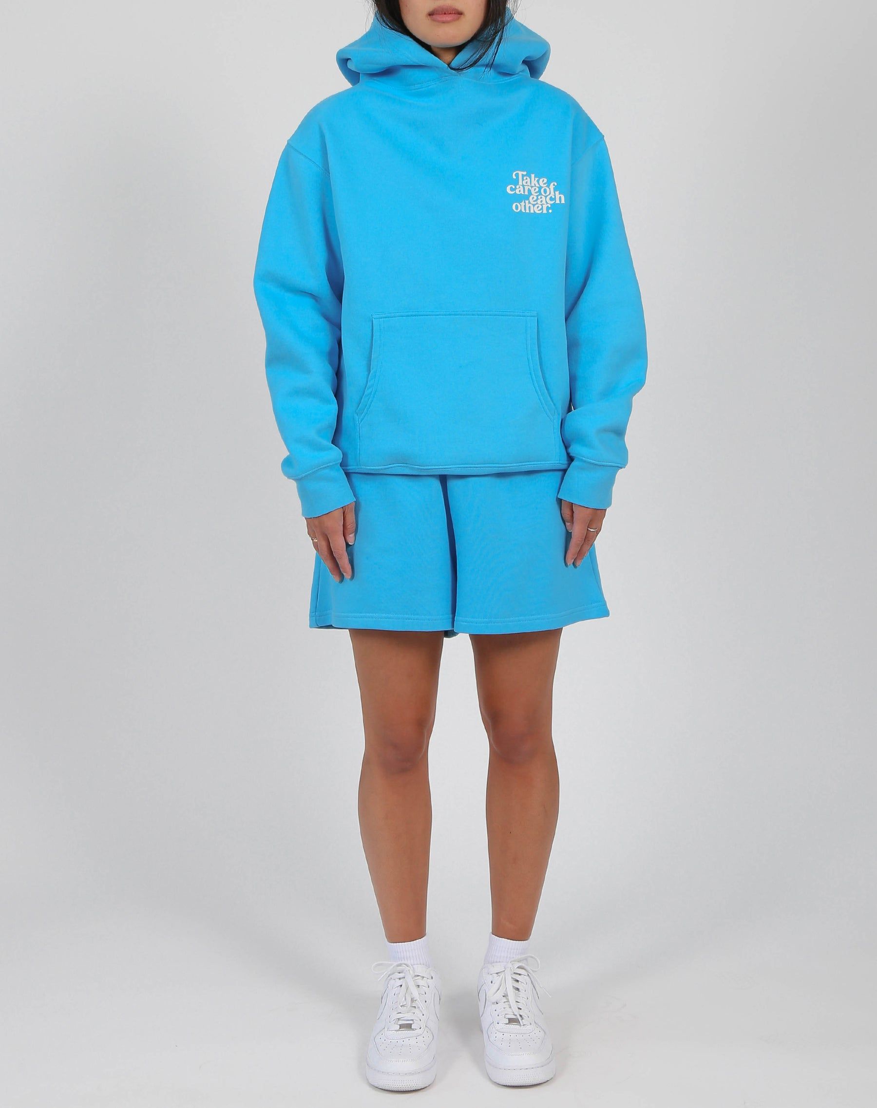 The "TAKE CARE OF EACH OTHER" Classic Hoodie | Mediterranean Blue sold by Brunette The Label product image thumbnail 2