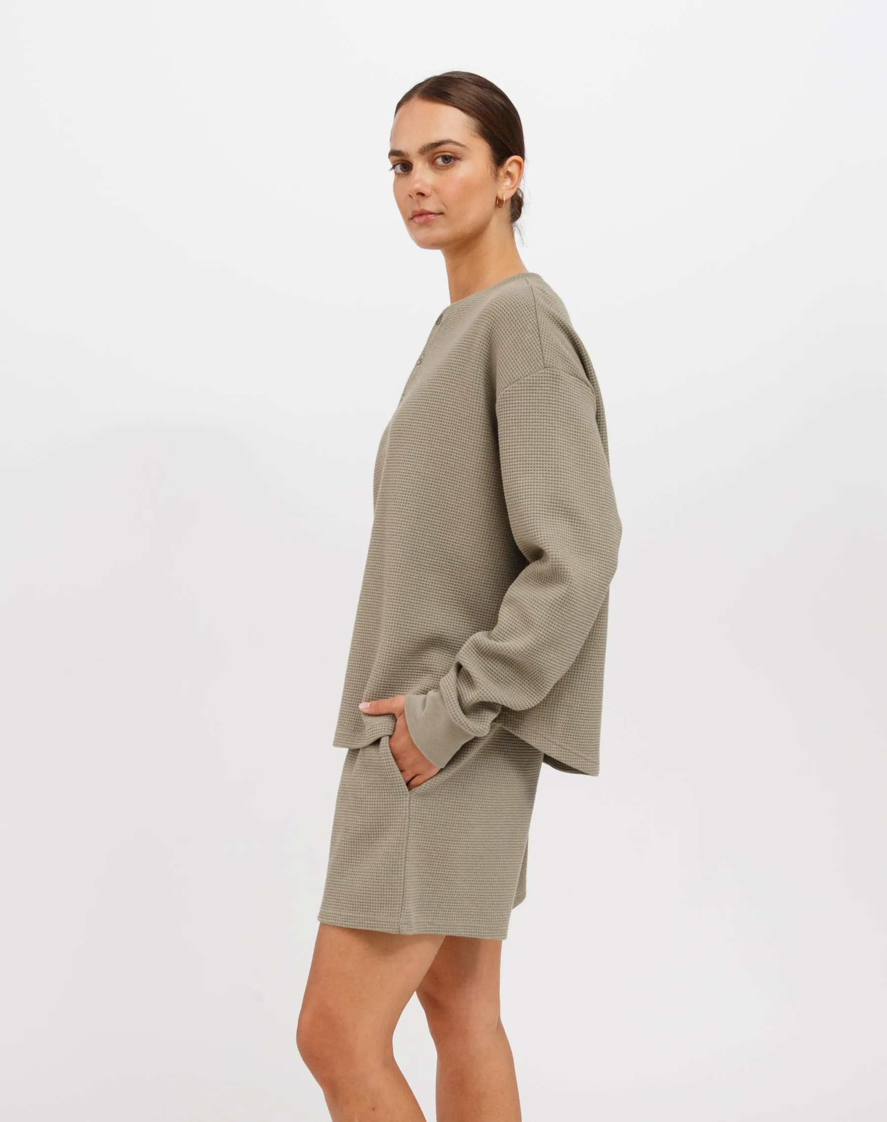 Waffle Henley | Olive sold by Brunette The Label product image thumbnail 2