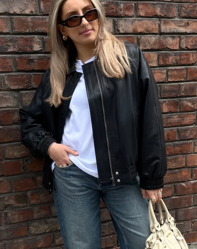 Amelia Vegan Leather Bomber  | Black sold by Brunette The Label