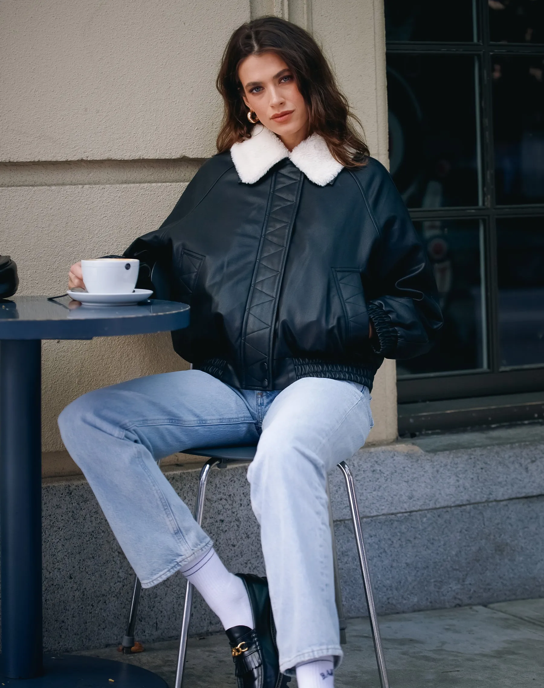 Amelia Vegan Leather Bomber | Black sold by Brunette The Label product image thumbnail 4