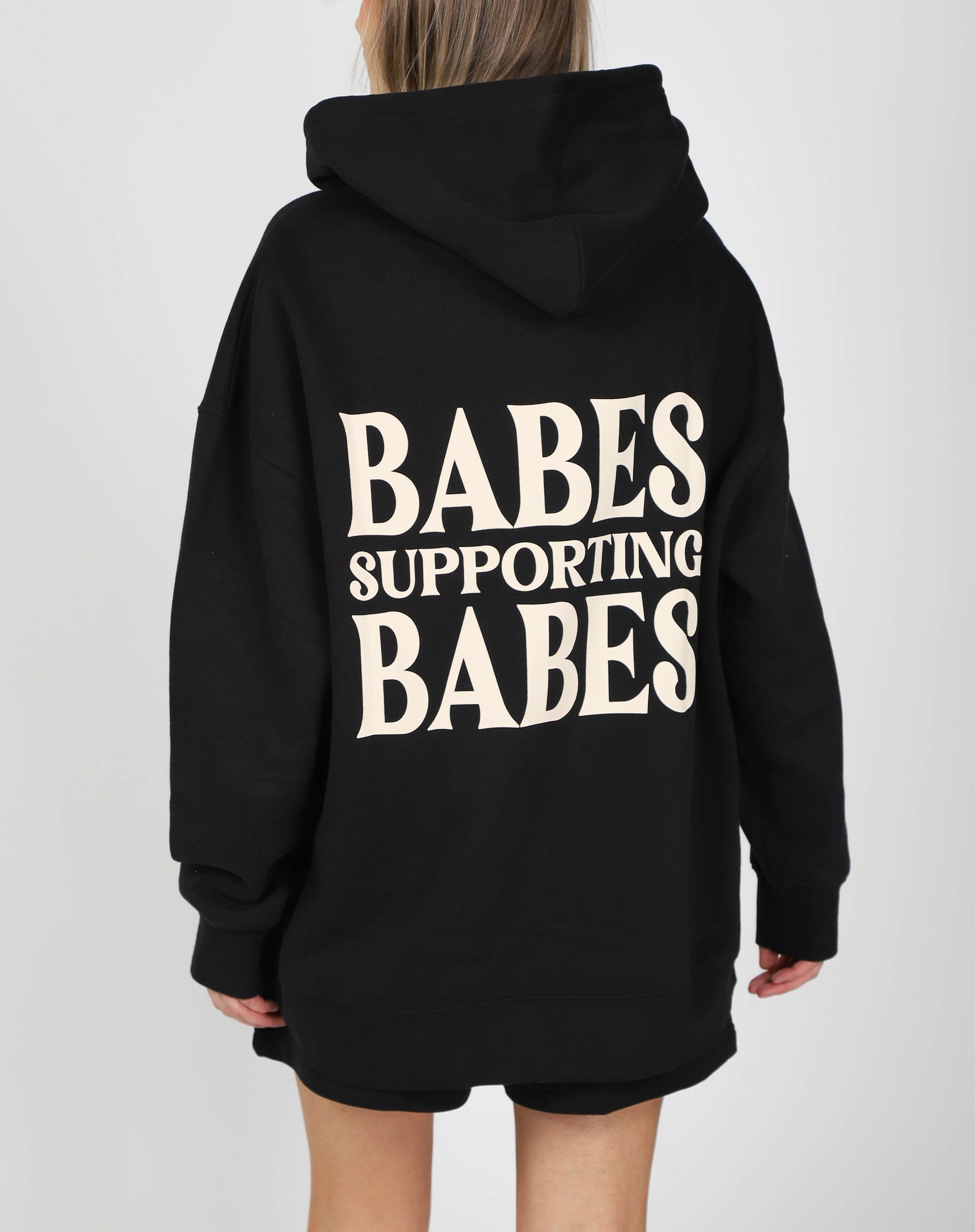 The "BABES SUPPORTING BABES" Big Sister Hoodie | True Black sold by Brunette The Label