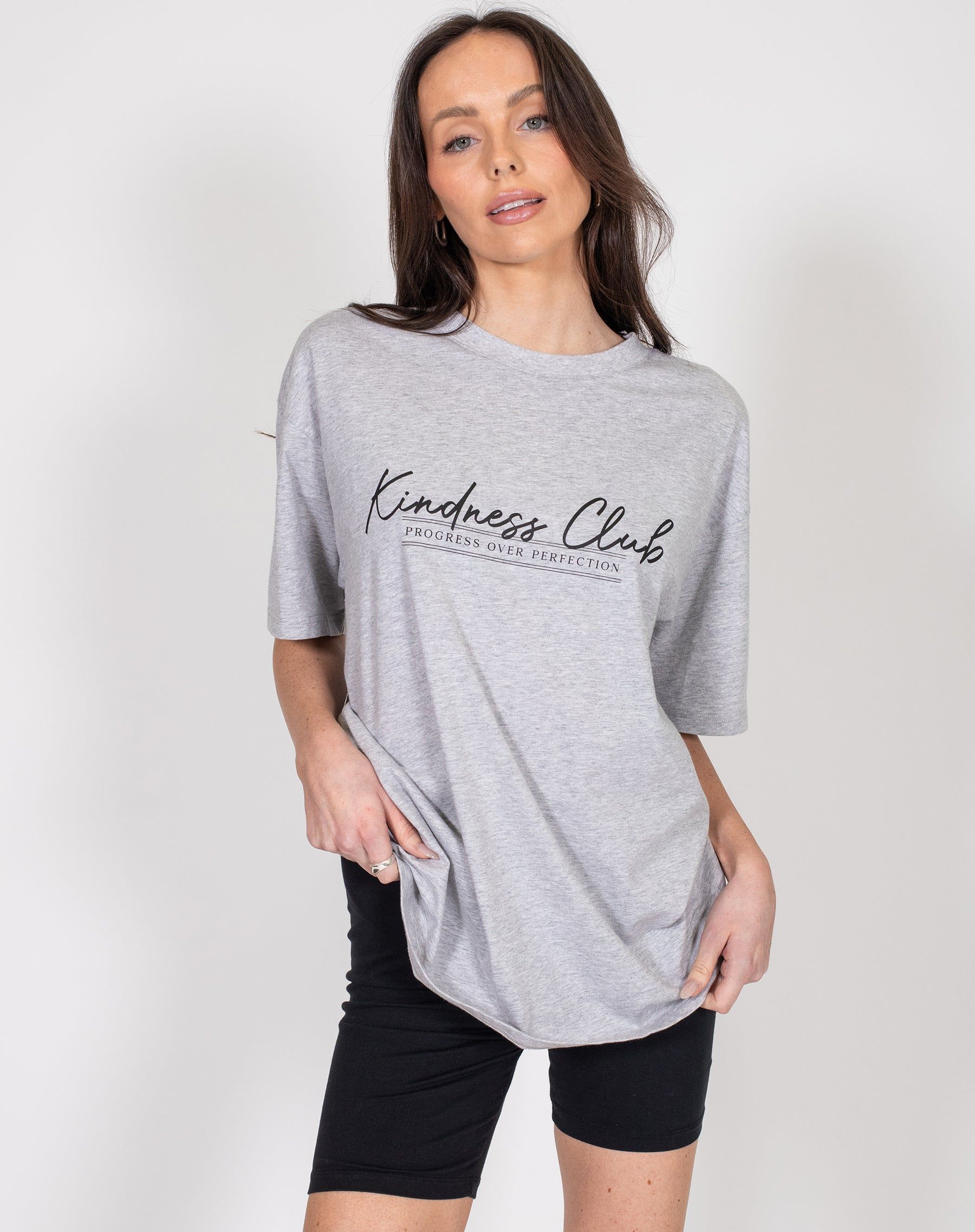 The "KINDNESS CLUB" Oversized Boxy Tee | Pebble Grey sold by Brunette The Label