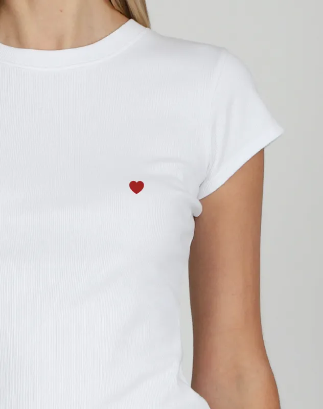 The "HEART" Ribbed Fitted Tee | White with Red sold by Brunette The Label