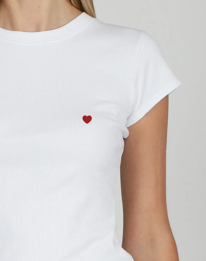The "HEART" Ribbed Fitted Tee | White with Red sold by Brunette The Label