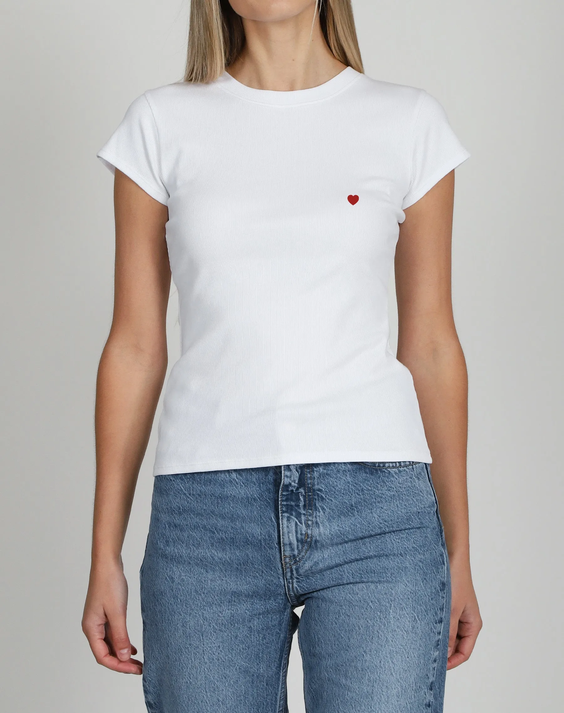 The "HEART" Ribbed Fitted Tee | White with Red sold by Brunette The Label product image thumbnail 2