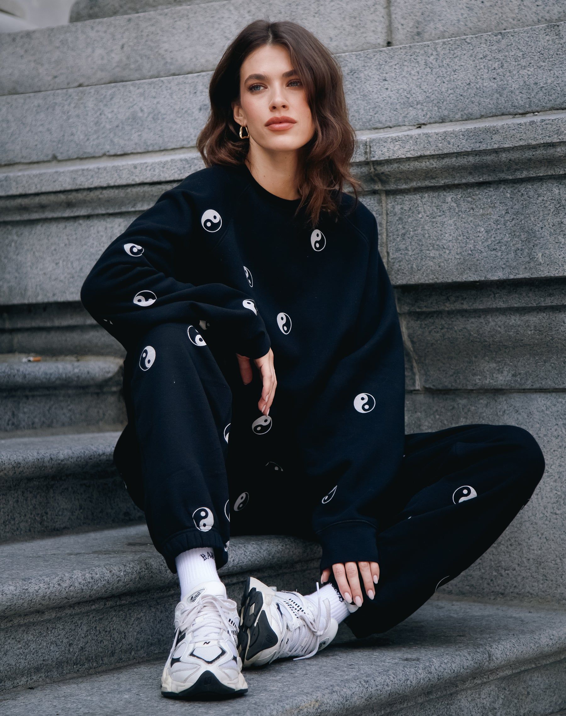 The "ALL OVER YIN YANG" Oversized Joggers | Black sold by Brunette The Label product image thumbnail 2
