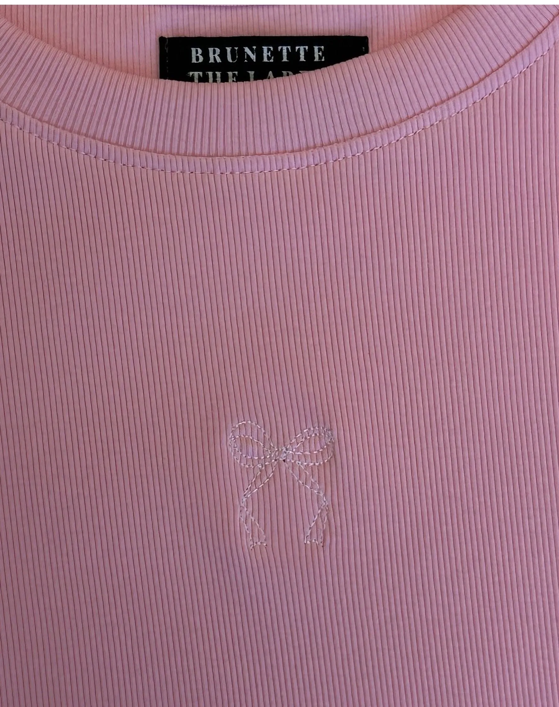 The Embroidered Bow Cropped Ribbed Tee | Bubble Gum sold by Brunette The Label product image thumbnail 2