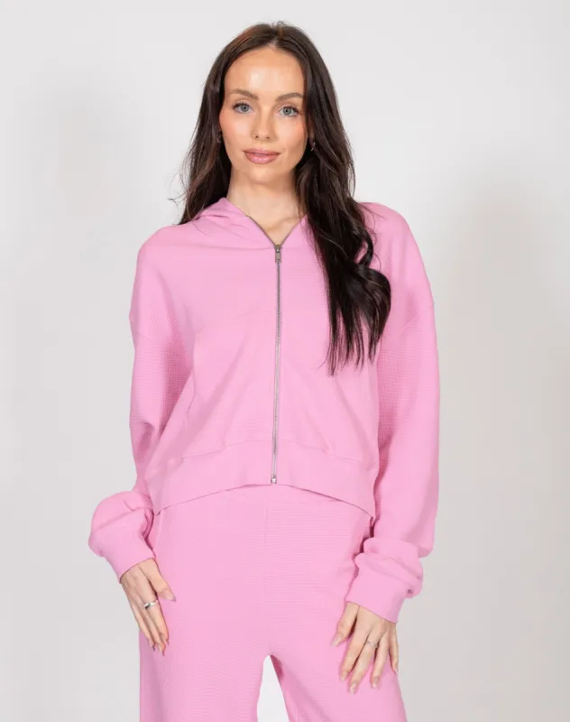 Waffle Knit Full Zip Middle Sister Hoodie | Bubble Gum made by Brunette The Label