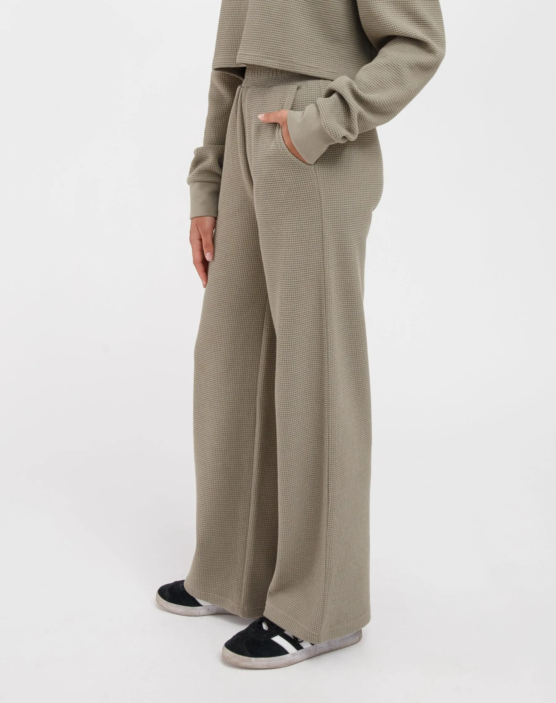 Waffle Wide Leg Pant | Olive sold by Brunette The Label product image thumbnail 2